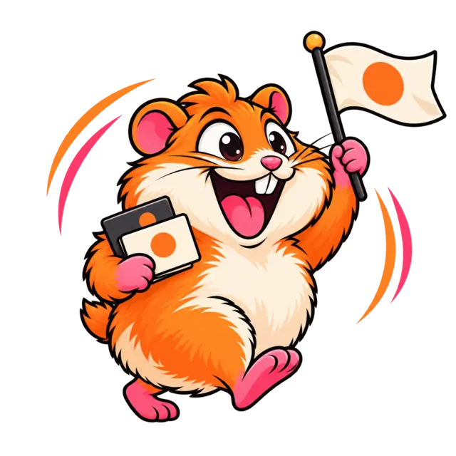 Funky Hamster building a brand with a flag and matching business cards
