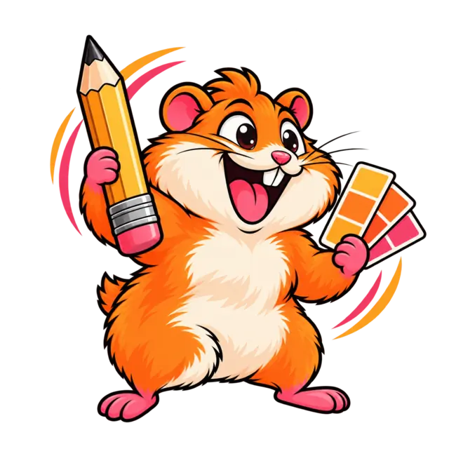 Funky Hamster doing web design with a pencil and colour swatches