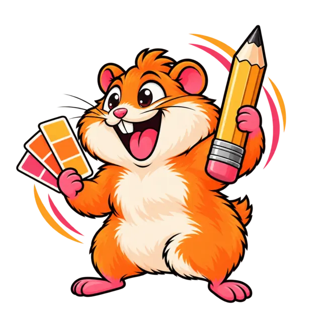Funky Hamster doing web design with a pencil and colour swatches