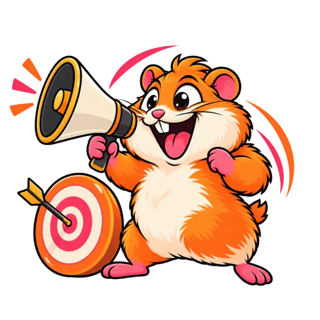 Funky Hamster running paid search with a megaphone and target